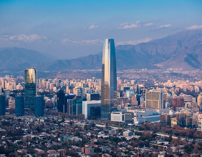 A panoramic view of Santiago is seen