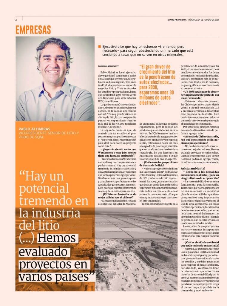 Entrevista a Pablo Altimiras Diario Financiero